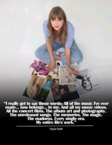 Taylor Swift celebrates reclaiming her music catalog after six years, calling it her entire life's work.