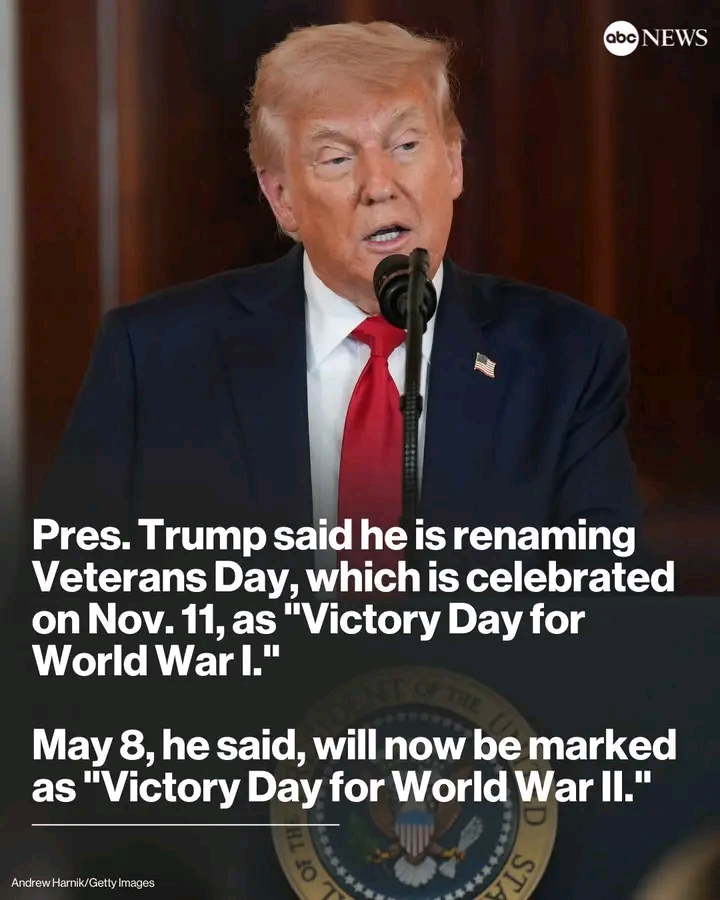 Breaking: President Donald Trump said that he is renaming Veterans Day, which is celebrated on Nov. 11, as “Victory Day for World War I.” See More