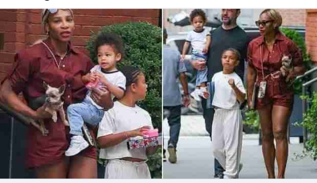 Serena Williams beat the summer heat while showcasing her toned legs during a family outing on Thursday. The Grand Slam champ, 43, who some fans think is ‘too thin’ after seeing a recent bikini snap, stepped out in a burgundy romper while enjoying a rare public outing with her husband and two children in New York city…see more Adorable photos